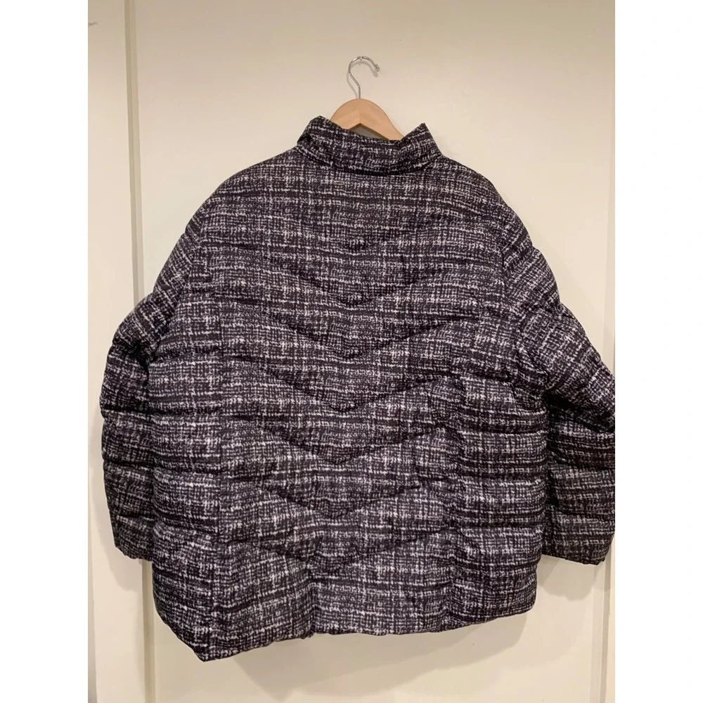 Lands End Womens 2X Puffer Jacket Black Gray Tweed Print Down Filled Quilted Zip - Picture 7 of 7